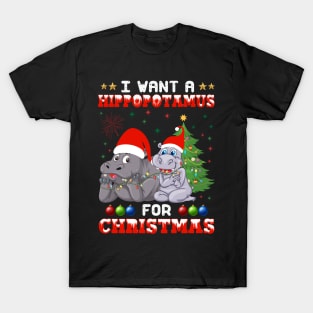 I Want Hippopotamus For Christmas Hippo Lover Xmas Gift T-Shirt